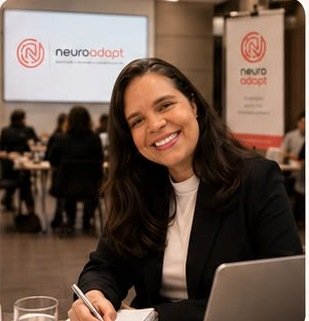 Marcela Sobreira Silva, sócia fundadora da NeuroAdapt e psicóloga, durante um evento de formação.